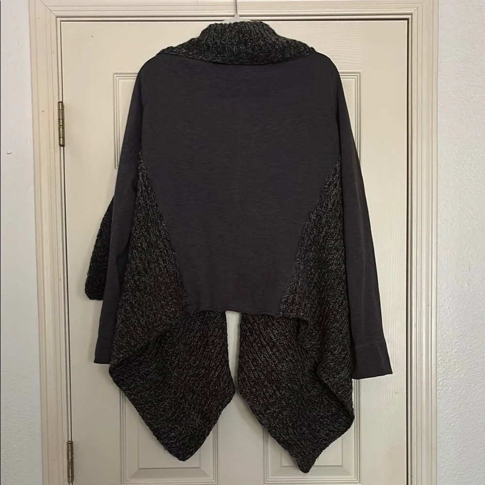 Black and Green Cozy Cardigan Shrug with Waterfall Hem
